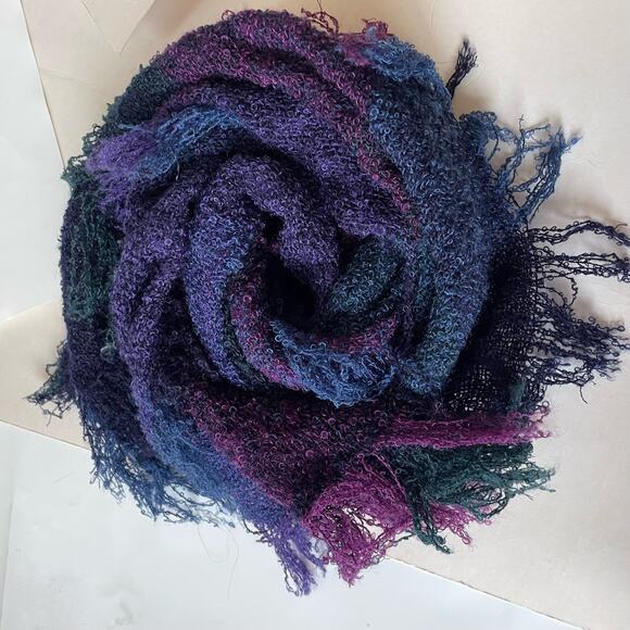 Baar and Beards Vintage Scarf Made in Japan Soft Nubby Checkered Purple Blue - Picture 6 of 11